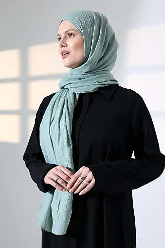 Kadın Tesettür Bambu Kraş Şal, Ütü Gerektirmeyen Doğal Hijab Başörtüsü (75x180 cm) - Yeşil - 6