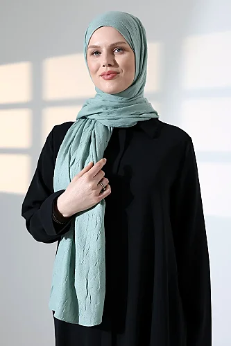 Kadın Tesettür Bambu Kraş Şal, Ütü Gerektirmeyen Doğal Hijab Başörtüsü (75x180 cm) - Yeşil - 7
