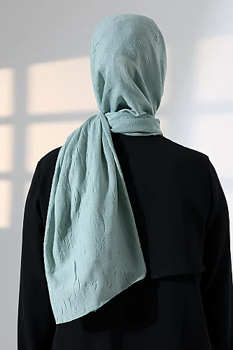 Kadın Tesettür Bambu Kraş Şal, Ütü Gerektirmeyen Doğal Hijab Başörtüsü (75x180 cm) - Yeşil - 8