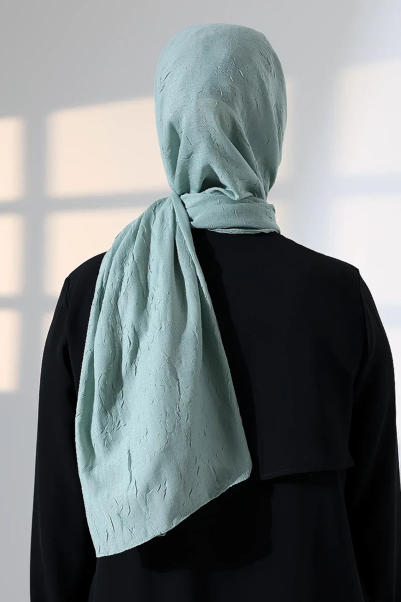 Kadın Tesettür Bambu Kraş Şal, Ütü Gerektirmeyen Doğal Hijab Başörtüsü (75x180 cm) - Yeşil - 8