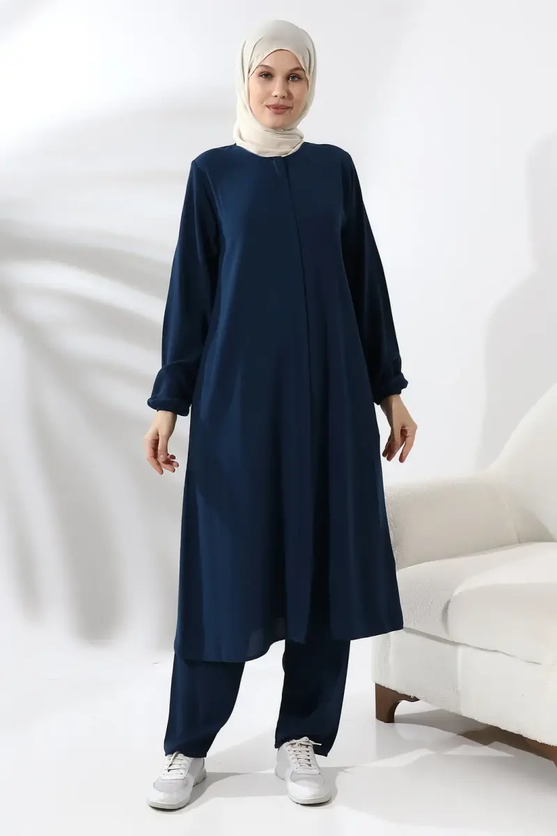 Kadın Hac ve Umre Kıyafeti Tesettür İkili Takım Lacivert - 1