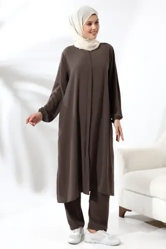 Kadın Hac ve Umre Kıyafeti Tesettür İkili Takım Sütlü Kahve - 2