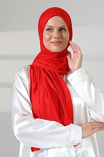 Kadın Viskon Şal Esnek Tesettür Başörtüsü Uzun Mevsimlik Kırmızı - 1