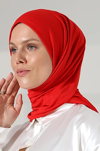 Kadın Viskon Şal Esnek Tesettür Başörtüsü Uzun Mevsimlik Kırmızı - 5