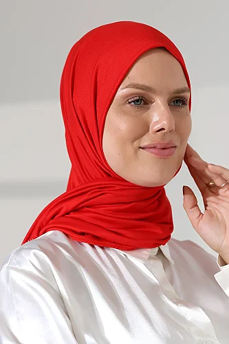 Kadın Viskon Şal Esnek Tesettür Başörtüsü Uzun Mevsimlik Kırmızı - 6