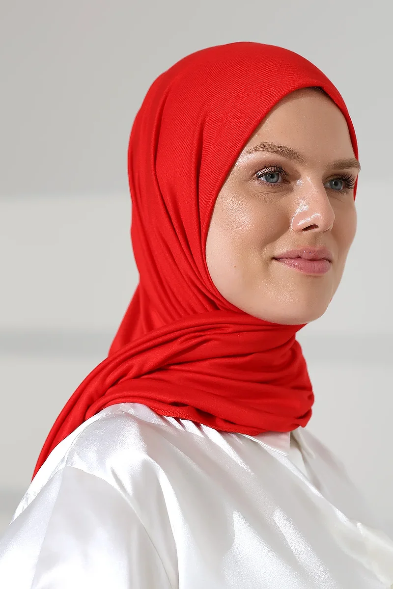Kadın Viskon Şal Esnek Tesettür Başörtüsü Uzun Mevsimlik Kırmızı - 7