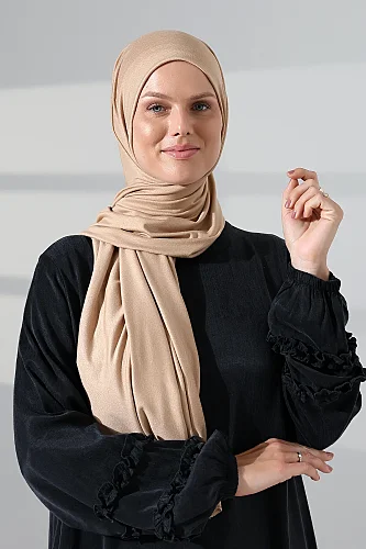 Kadın Viskon Şal Esnek Tesettür Başörtüsü Uzun Mevsimlik Bej - ihvanonline (1)