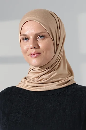Kadın Viskon Şal Esnek Tesettür Başörtüsü Uzun Mevsimlik Bej - 5
