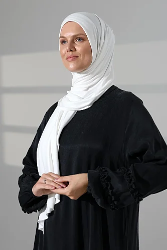 Kadın Viskon Şal Esnek Tesettür Başörtüsü Uzun Mevsimlik Beyaz - 3