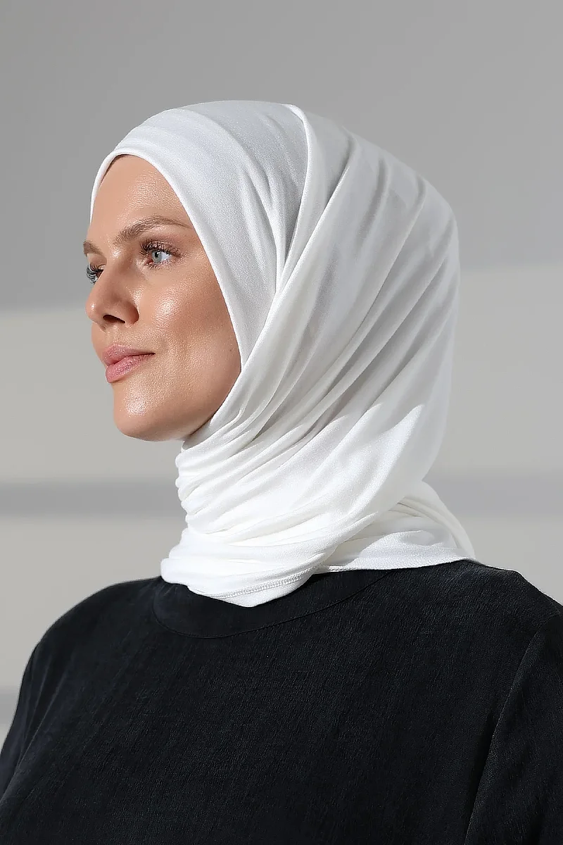 Kadın Viskon Şal Esnek Tesettür Başörtüsü Uzun Mevsimlik Beyaz - 7