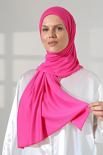 Kadın Viskon Şal Esnek Tesettür Başörtüsü Uzun Mevsimlik Pembe - 3