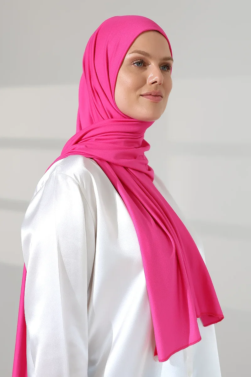 Kadın Viskon Şal Esnek Tesettür Başörtüsü Uzun Mevsimlik Pembe - 4