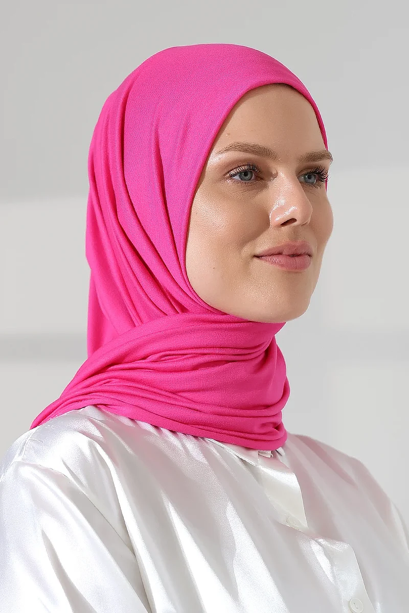 Kadın Viskon Şal Esnek Tesettür Başörtüsü Uzun Mevsimlik Pembe - 5