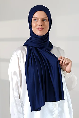 Kadın Viskon Şal Esnek Tesettür Başörtüsü Uzun Mevsimlik Lacivert 