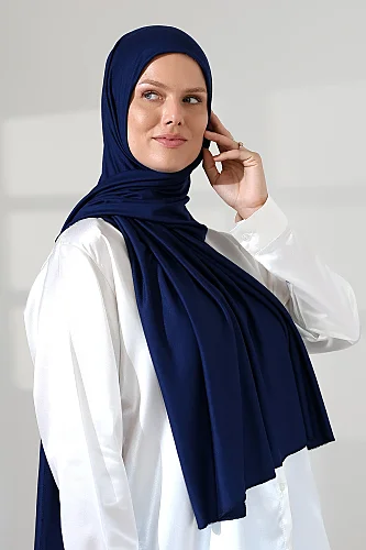 Kadın Viskon Şal Esnek Tesettür Başörtüsü Uzun Mevsimlik Lacivert - 4
