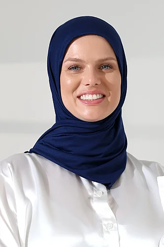 Kadın Viskon Şal Esnek Tesettür Başörtüsü Uzun Mevsimlik Lacivert - 5