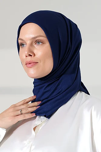 Kadın Viskon Şal Esnek Tesettür Başörtüsü Uzun Mevsimlik Lacivert - 6