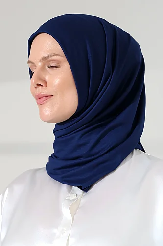 Kadın Viskon Şal Esnek Tesettür Başörtüsü Uzun Mevsimlik Lacivert - 7