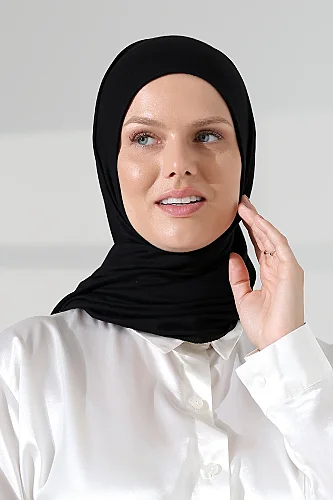 Kadın Viskon Şal Esnek Tesettür Başörtüsü Uzun Mevsimlik Siyah - 4