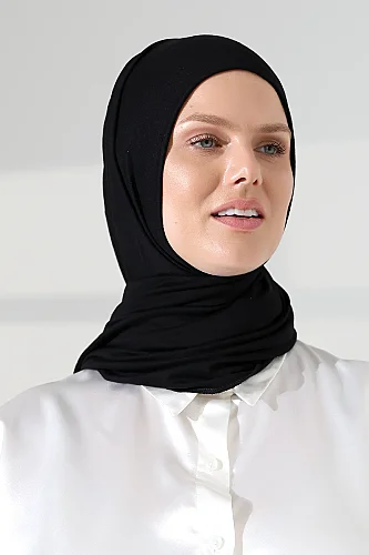 Kadın Viskon Şal Esnek Tesettür Başörtüsü Uzun Mevsimlik Siyah - 5