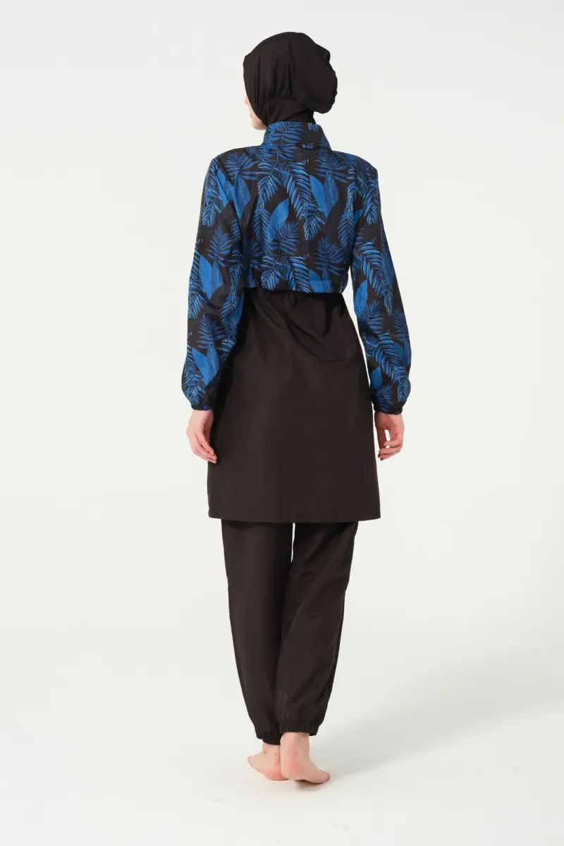 Kadın Yaprak Desenli Tam Kapalı Tesettür Mayo 22156-25 Siyah - 3