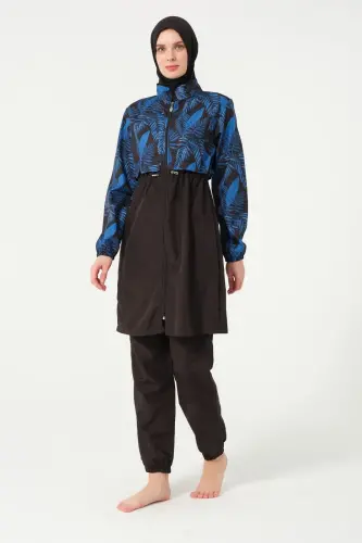 Kadın Yaprak Desenli Tam Kapalı Tesettür Mayo 22156-25 Siyah - 5