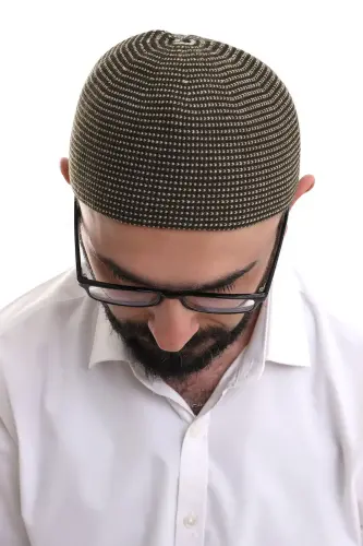 Açık Kahve Kışlık Nokta Desenli Orlon Namaz Takkesi - 7