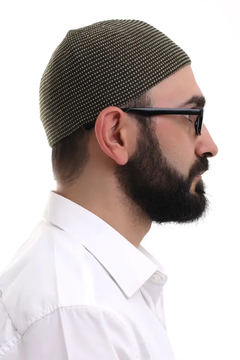 Açık Kahve Kışlık Nokta Desenli Orlon Namaz Takkesi - 6
