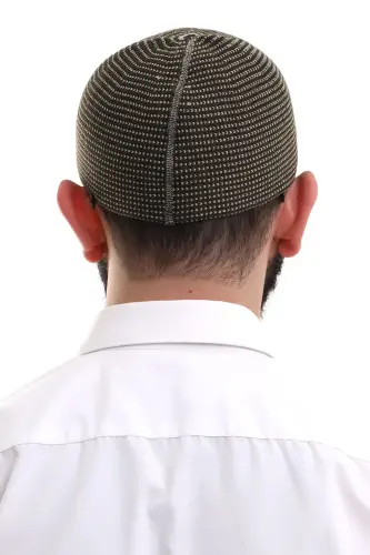 Açık Kahve Kışlık Nokta Desenli Orlon Namaz Takkesi - 4