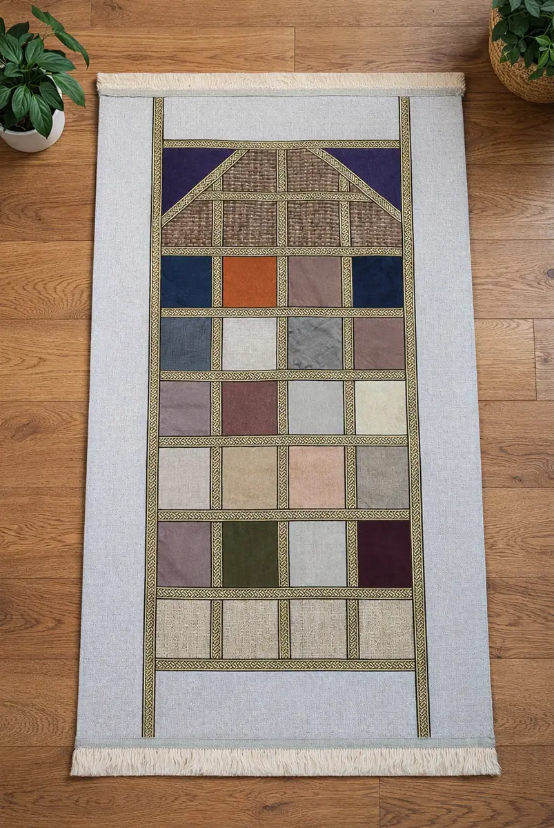 Kalın Çift Katlı Astarlı Seccade – Kırk Yama Desenli Yumuşak Seccade - Gri - 1