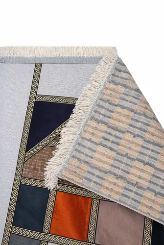 Kalın Çift Katlı Astarlı Seccade – Kırk Yama Desenli Yumuşak Seccade - Gri - 3