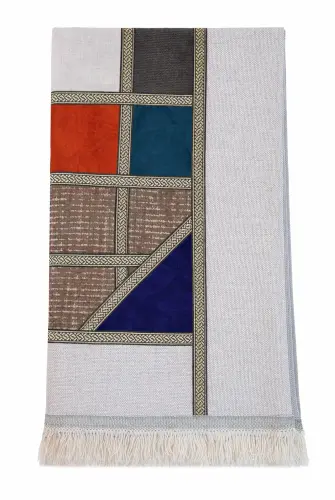 Kalın Çift Katlı Astarlı Seccade – Kırk Yama Desenli Yumuşak Seccade - Gri - 5