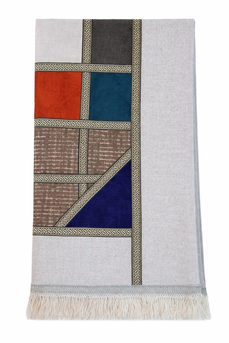 Kalın Çift Katlı Astarlı Seccade – Kırk Yama Desenli Yumuşak Seccade - Gri - 5