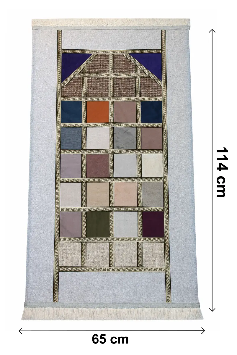 Kalın Çift Katlı Astarlı Seccade – Kırk Yama Desenli Yumuşak Seccade - Gri - 6