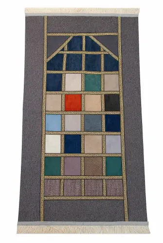 Kalın Çift Katlı Astarlı Seccade – Kırk Yama Desenli Yumuşak Seccade - Koyu Gri - 2