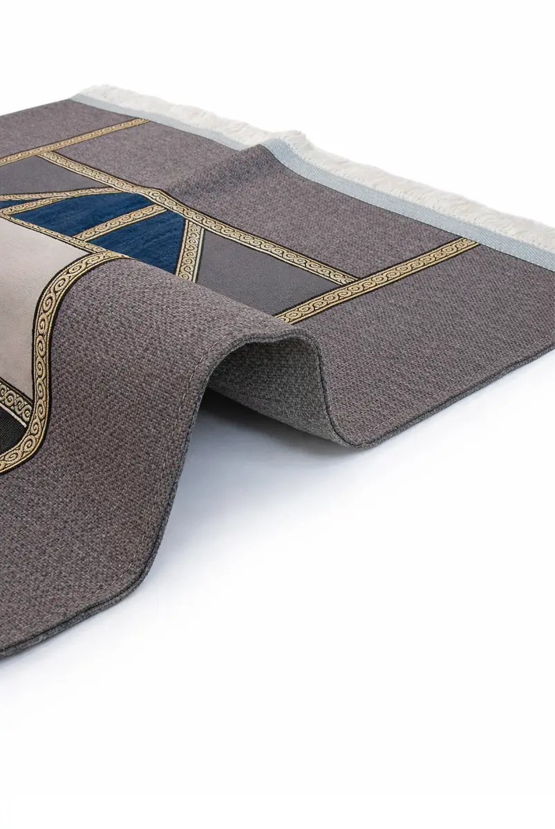 Kalın Çift Katlı Astarlı Seccade – Kırk Yama Desenli Yumuşak Seccade - Koyu Gri - 4