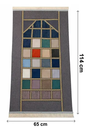 Kalın Çift Katlı Astarlı Seccade – Kırk Yama Desenli Yumuşak Seccade - Koyu Gri - 6