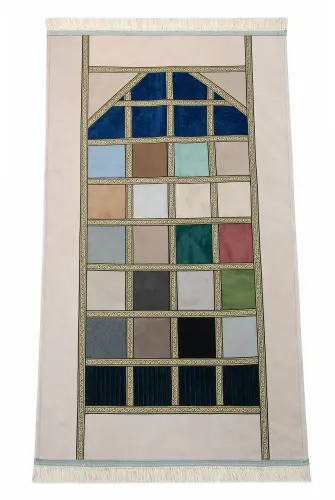 Kalın Çift Katlı Astarlı Seccade – Kırk Yama Desenli Yumuşak Seccade - Krem - 2