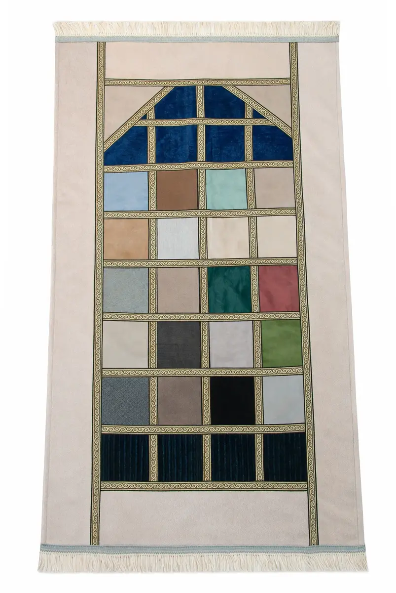 Kalın Çift Katlı Astarlı Seccade – Kırk Yama Desenli Yumuşak Seccade - Krem - 2