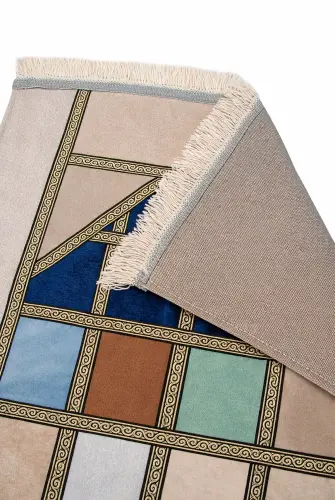 Kalın Çift Katlı Astarlı Seccade – Kırk Yama Desenli Yumuşak Seccade - Krem - 3