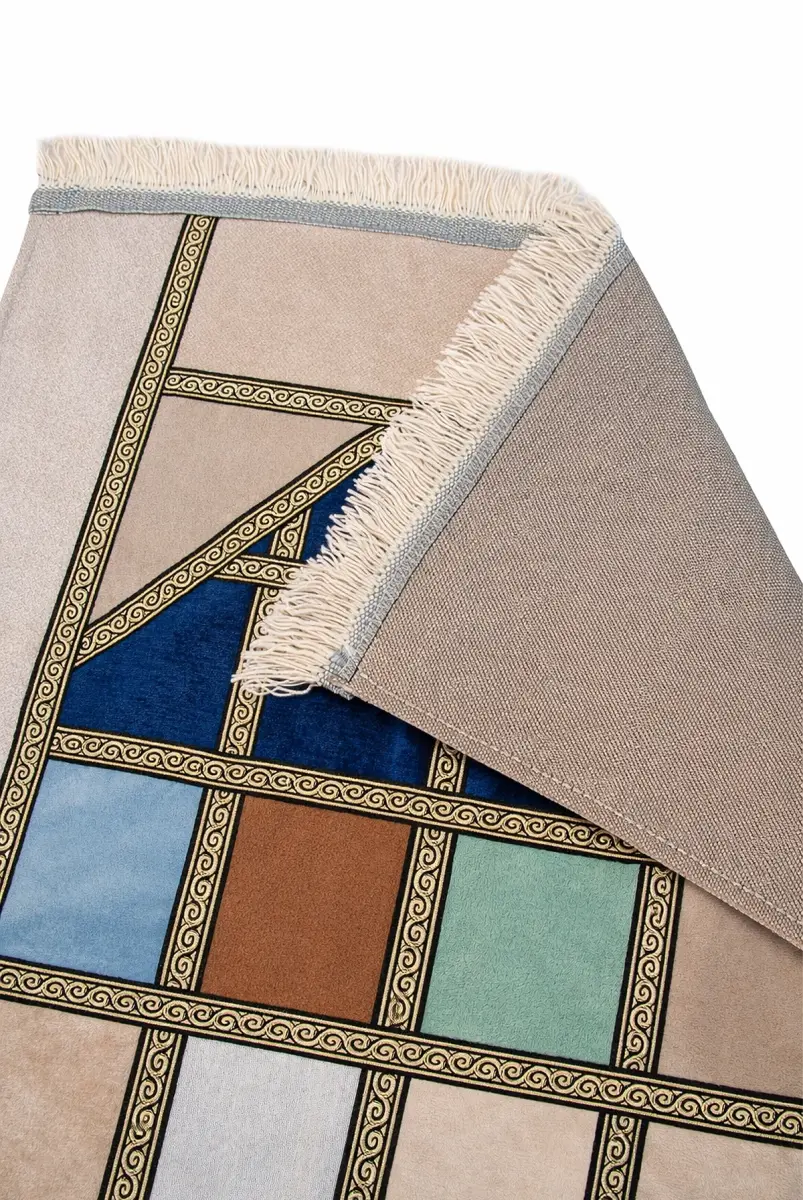 Kalın Çift Katlı Astarlı Seccade – Kırk Yama Desenli Yumuşak Seccade - Krem - 3