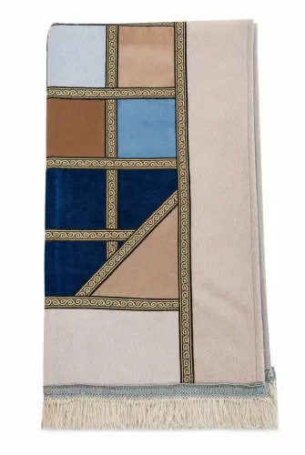 Kalın Çift Katlı Astarlı Seccade – Kırk Yama Desenli Yumuşak Seccade - Krem - 5