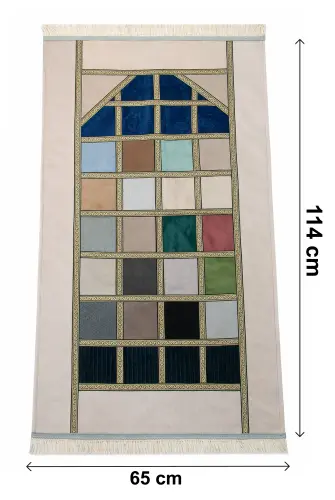 Kalın Çift Katlı Astarlı Seccade – Kırk Yama Desenli Yumuşak Seccade - Krem - 6