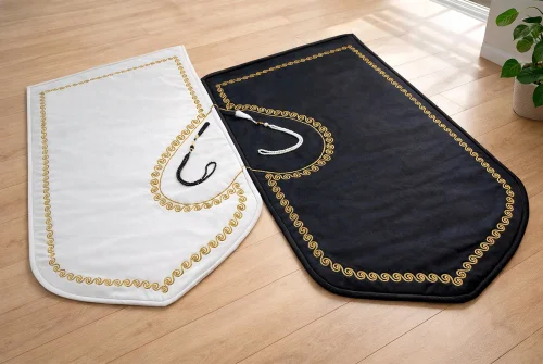 Kalpli Seccade Eşli Çift Seccadesi Hediyelik Gelin Damat Bohçası Çeyizlik Seccade Seti - Gold - 3