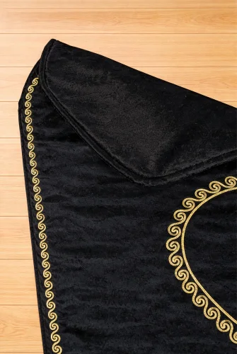 Kalpli Seccade Eşli Çift Seccadesi Hediyelik Gelin Damat Bohçası Çeyizlik Seccade Seti - Gold - 6