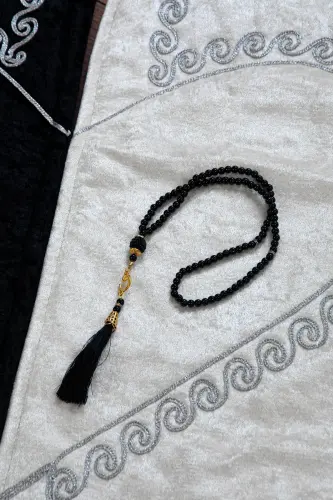 Kalpli Seccade Eşli Çift Seccadesi Hediyelik Gelin Damat Bohçası Çeyizlik Seccade Seti - Gri - 6