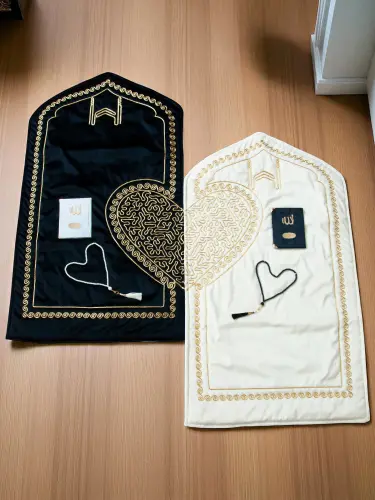 Kalpli Seccade Eşli Çift Seccadesi Hediyelik Gelin Damat Bohçası Seti - 2
