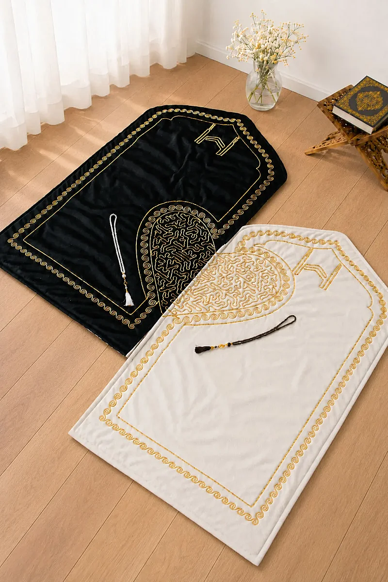 Kalpli Seccade Eşli Çift Seccadesi Kadife Çeyizlik Bohçalık Hediyelik Set - 1
