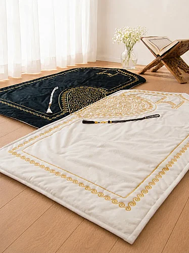 Kalpli Seccade Eşli Çift Seccadesi Kadife Çeyizlik Bohçalık Hediyelik Set - 3