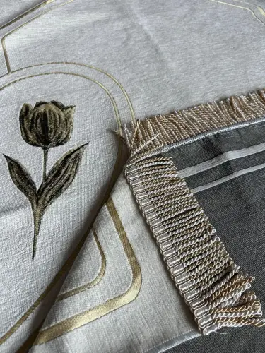 Çeyizlik Eşli Çift Seccadesi, Bohçalık Kalpli Namazlık Set Siyah Krem - 6